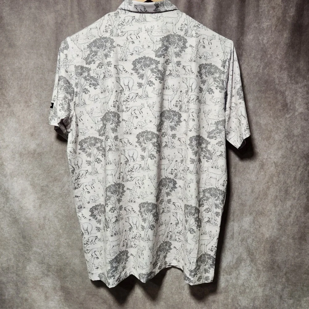 Men's WAGGLE Performance Golf Polo shirt 3XL Wildlif AOP deer rabbit raccoon fox - Picture 5 of 8